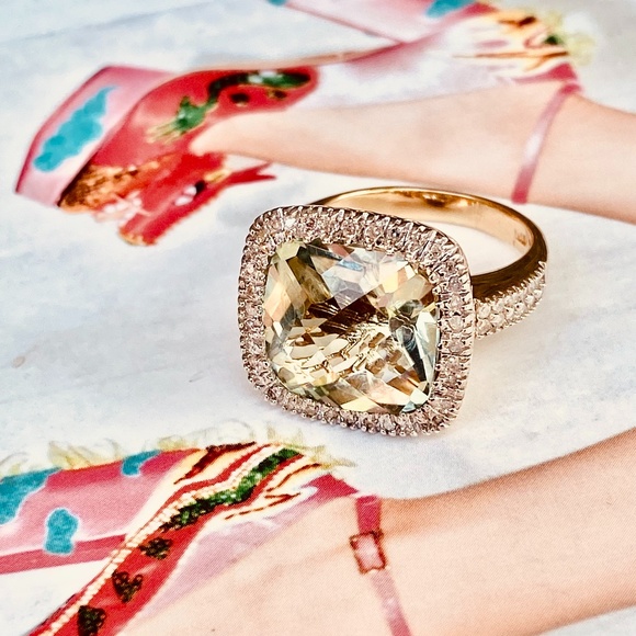 ⭐️HOST PICK⭐️14K YG GREEN QUARTZ DIAMOND RING - Picture 3 of 10